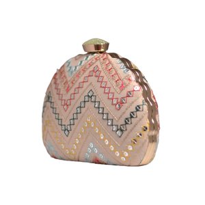 Baby Pink Zig Zag Embroidery D-Shape Party <b>Clutch</b> Bag Designer Party Handbag for Women <b>Wedding</b> Occasions - Product Image 3