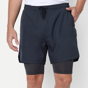 Manufacturer Supply Men’s Running Double <b>Layer</b> Shorts with Compression Liner and Side Pockets - Product Image 2