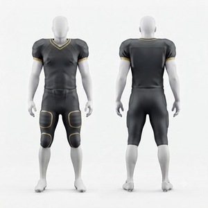 Custom Men's American Football Uniform Set Black V-Neck Jersey Padded Shorts Moisture Wicking Breathable Fitted Sportswear - Product Image 1