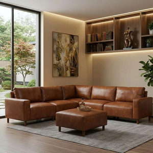 Large Modular Sectional <b>Sofa</b> Bed Square Shape Deep Seat Leather <b>Sofa</b> Set Modern Luxury Eco Friendly Furniture for Living Room - Product Image 1