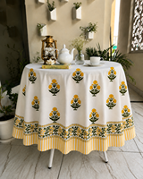 Mantel Redondo Hecho a Mano con Diseño Floral Simple, 100% Algodón Ecológico, Lavable, Duradero, Tamaño Personalizado para Eventos de Boda