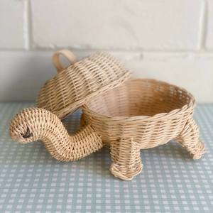 Handcrafted Wicker Toy Turtle Basket, Natural Rattan Storage <b>Container</b> with Lid, Kids Room Decor and Pretend Play Gift - Product Image 2