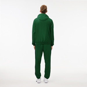 Ensemble de survêtement à capuche pour homme, vert et blanc, avec blocs de couleur, manches longues, fermeture éclair, style sportif décontracté, respirant, en polyester, pour l'automne - Product Image 6