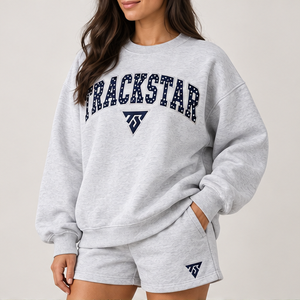 Women's <b>Light</b> Heather Grey Polka Letter Crew <b>Neck</b> 2-Piece Shorts Set Custom Casual Sportswear - Product Image 3