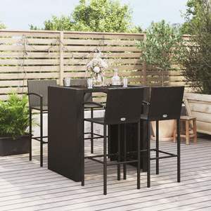 Ensemble de bar de jardin en rotin PE noir avec acier thermolaqué et verre trempé, mobilier d'extérieur haut de gamme - Product Image 1