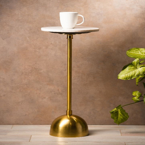 Marble Top Drink <b>Table</b> With Metal Base Modern Brass <b>Round</b> <b>Side</b> <b>Table</b> with Marble Top - Product Image 1