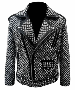 Veste en cuir PU style punk pour homme avec rivets et strass, col rabattable, fermeture éclair, pour l'automne, coupe homme - Product Image 2