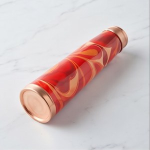 Bouteille d'eau moderne de luxe en cuivre à visser, réutilisable, motif marbré rouge, gourde métallique - Product Image 2