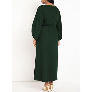 Robe longue de soirée élégante et stylée pour femme, grande taille, col en V, manches bouffantes, fente, robe de cocktail - Product Image 3