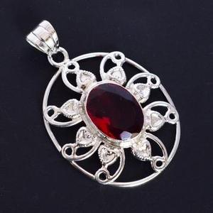 Colgante de Plata de Ley 925 Pura y Sólida con Gema de Granate Rojo de Cuarzo Natural de Alta Calidad, Collar Fino, Religioso, de Fábrica - Product Image 2