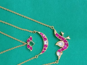Ensemble collier et boucles d'oreilles plaqué or pour femme, avec pierres roses, bijoux pour mariage indien, bijoux faits main, collier en argent 925. - Product Image 5