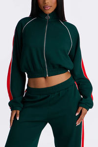 Ensemble de survêtement deux pièces pour femme : veste zippée à manches longues et pantalon large – Tenue décontractée pour le sport, le fitness et l'entraînement en salle de sport - Product Image 3