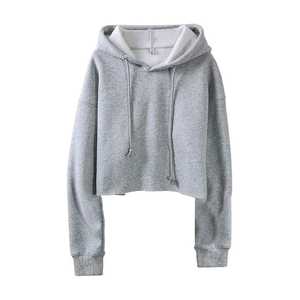 Haut court à capuche pour femme, style décontracté, en molleton 100% coton, manches évasées, anti-rétrécissement, respirant, idéal pour l'hiver - Product Image 6