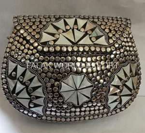Bolso de Mano de Lujo para Fiesta de Noche o Boda, con Diamantes de Imitación, para Mujer, FWE-0039, Metal Plateado Rectangular - Product Image 2