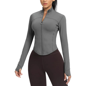 Women's Stand Neck Long Sleeve Zip-Up <b>Yoga</b> Top Solid Color Breathable Fitness <b>Jacket</b> for Workout Sportwear Fitness <b>Jacket</b> - Product Image 1