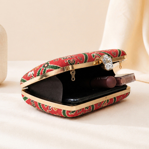 <b>Red</b> Elephant Print <b>Clutch</b> Bag Designer Ethnic Handbag for Women Wedding and Festive Wear - Product Image 3