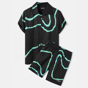 Pantalones Cortos de Punto con Estampado Tie Dye para Hombre, Ropa Casual de Verano, Diseño Pintado a Mano en Negro con Verde Menta - Product Image 1