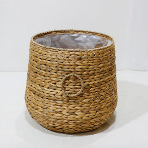 Eco-friendly Water Hyacinth Eco-Friendly Rustic Planter with Plastic <b>Liner</b> Handwoven Boho <b>Garden</b> Home Decor - Product Image 1