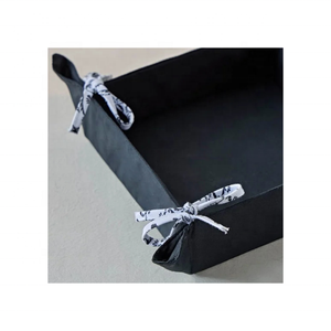 Panier brodé 100% coton gris foncé pliable cousu de qualité supérieure fabriqué par des artisans indiens idéal pour le panier de service moderne - Product Image 1