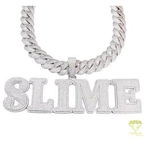 Moissanite Diamond <b>SLIME</b> Iced Out Name Pendant Necklace With Cuban Link Chain Bold Letter Typography Design Statement Jewelry - Product Image 2