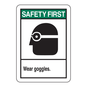 Panneau mural durable Brady Safety First Wear Goggles Sign pour laboratoires et usines - Product Image 2