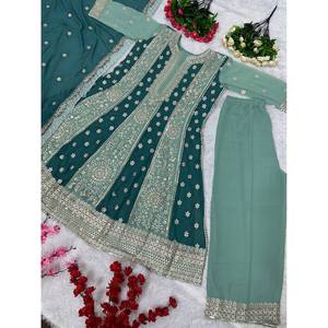 Conjunto de ropa de fiesta de diseñador para mujer Sharara Dupatta con trabajo de secuencia - Product Image 4