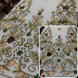 Tissu en dentelle perlée à la main avec pierres de cristal, vente en gros, pour robes de mariée, broderie sur filet, fabricant - Product Image 3