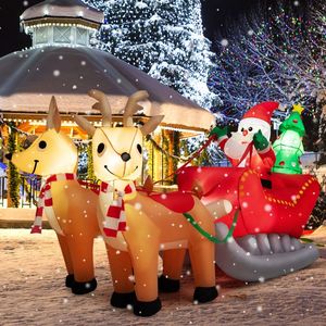 Luci LED lunghe 2,2 metri, Babbo Natale gonfiabile su slitta, decorazioni natalizie da esterno per il giardino. - Product Image 5