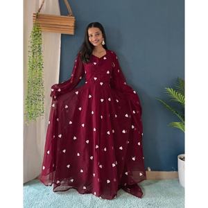 Robes Anarkali TENDANCE par FATEMA FASHION, en faux georgette brodée, tenue de soirée prête à porter, haut, bas, dupatta, salwar kameez - Product Image 1