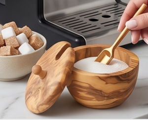 Ensemble de salière et sucrier en bois de qualité supérieure avec cuillère, design unique, vaisselle élégante, parfait pour les restaurants raffinés - Product Image 5
