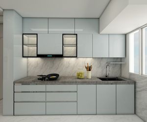 Gabinetes de Cocina Modulares de Madera Azul Claro con Acabado Brillante, Diseño Minimalista Personalizado, Fácil Instalación y Limpieza para Viviendas - Product Image 1