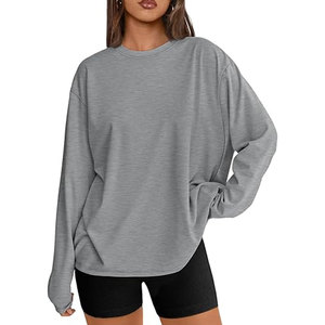 Sweat-shirt court en coton pour femme, pull à manches longues col rond, pull oversize décontracté pour femme - Product Image 1