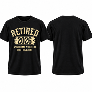 T-shirt graphique personnalisé Vintage Retired 2026, en coton noir, à manches courtes, décontracté - Product Image 1