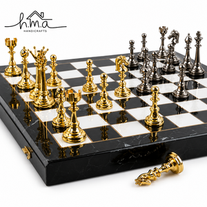 Luxury Brass Chess Set Black Square <b>Marble</b> Design Board Gold and Silver Colour Handmade Royal Strategy <b>Game</b> Decorative Gift Set - Product Image 1