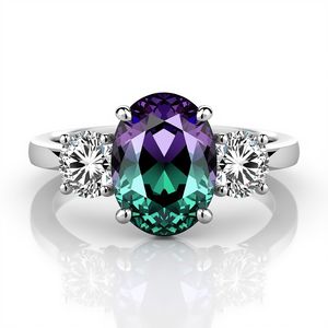 Bague halo en or massif 14 carats avec alexandrite de laboratoire ovale et diamants, style vintage, bijoux fins pour femmes - Product Image 6