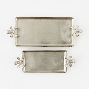 Bandeja Ovalada Decorativa con Asa de Pájaro Dorado, Diseño de Rama Texturizada en Latón Plateado, para Hogar y Bodas, Venta al por Mayor - Product Image 2