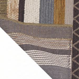 Tapis en laine DECORDEC multicolore texturé à rayures, écologique, antidérapant, tufté à la main, beige, noir, rouille, gris, motif géométrique en treillis pour - Product Image 5