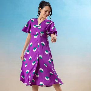 Vestido midi acampanado con estampado de lunares, de chifón lavable y transpirable, 100% algodón, ecológico, para uso casual. - Product Image 1