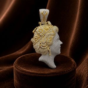 Moissanite Queen Head <b>Pendant</b> 925 Sterling Silver Iced Portrait Charm Round Brilliant Cut Wedding Party Jewelry - Product Image 5