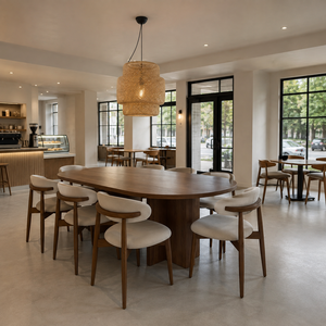 Ensemble de table à manger ovale en bois massif moderne, chaises rembourrées, mobilier de luxe pour café, restaurant, hôtel, design contemporain - Product Image 2