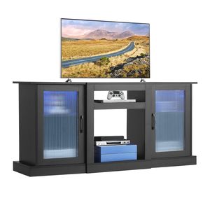 Mobile TV Moderno da 65 Pollici con Striscia LED e Ante in Vetro, Mobile Porta TV in Legno - Product Image 4
