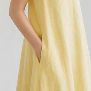 Women Boho Yellow Plain Linen Maxi <b>Dress</b> With O-neck Sleeveless <b>Loose</b> Fit A-Line Casual Summer Wear - Product Image 4