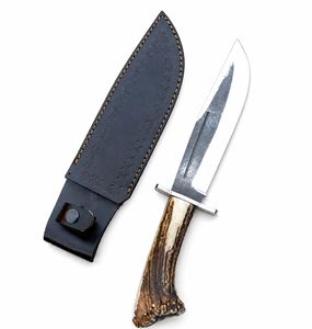 Cuchillo de Caza Hecho a Mano con Hoja Fija de Acero al Carbono y Mango de Cuerno de Ciervo, Cuchillo Táctico de Supervivencia con Punta Caída - Product Image 1