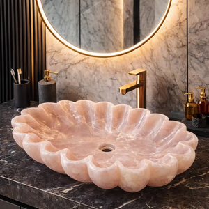 Lavabo de Baño de Ónix Rosa Moderno y Ecológico de Lujo con Forma de Flor, Lavabo de Ónix de Alta Gama - Product Image 1