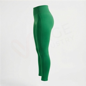 High Waist Full Length Yoga <b>Leggings</b> Solid <b>Green</b> Spandex Nylon Seamless Elastic Waist Pants - Product Image 3