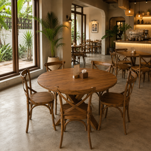 Ensemble de table et chaises rondes en teck massif moderne pour café, restaurant, hôtel, villa, mobilier de salle à manger - Product Image 3