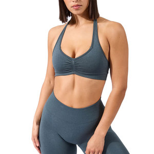 Soutien-gorge de sport pour femme à maintien moyen, col en V profond, logo personnalisable sur le devant, idéal pour le yoga, la gym et l'entraînement, en Spandex et Polyester, vêtement de sport - Product Image 5