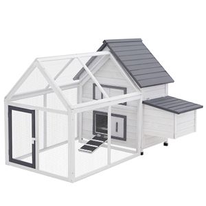 65 pezzi pollaio in legno conigliera gabbia per pollame scatola per nidificazione grigio bianco rampa corsa per giardino Patio giardino - Product Image 1