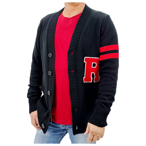 Cardigans en tricot noir, ajoutez vos logos et rayures personnalisés, manches longues, pulls unisexes pour sororités et fraternités, vêtements d'hiver - Product Image 1