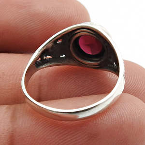 Elegant 925 Sterling <b>Silver</b> Classic <b>Ring</b> Featuring Brilliant Round Cut <b>Garnet</b> Gemstone IGI Certified Handcrafted Bohemian <b>Ring</b> - Product Image 4